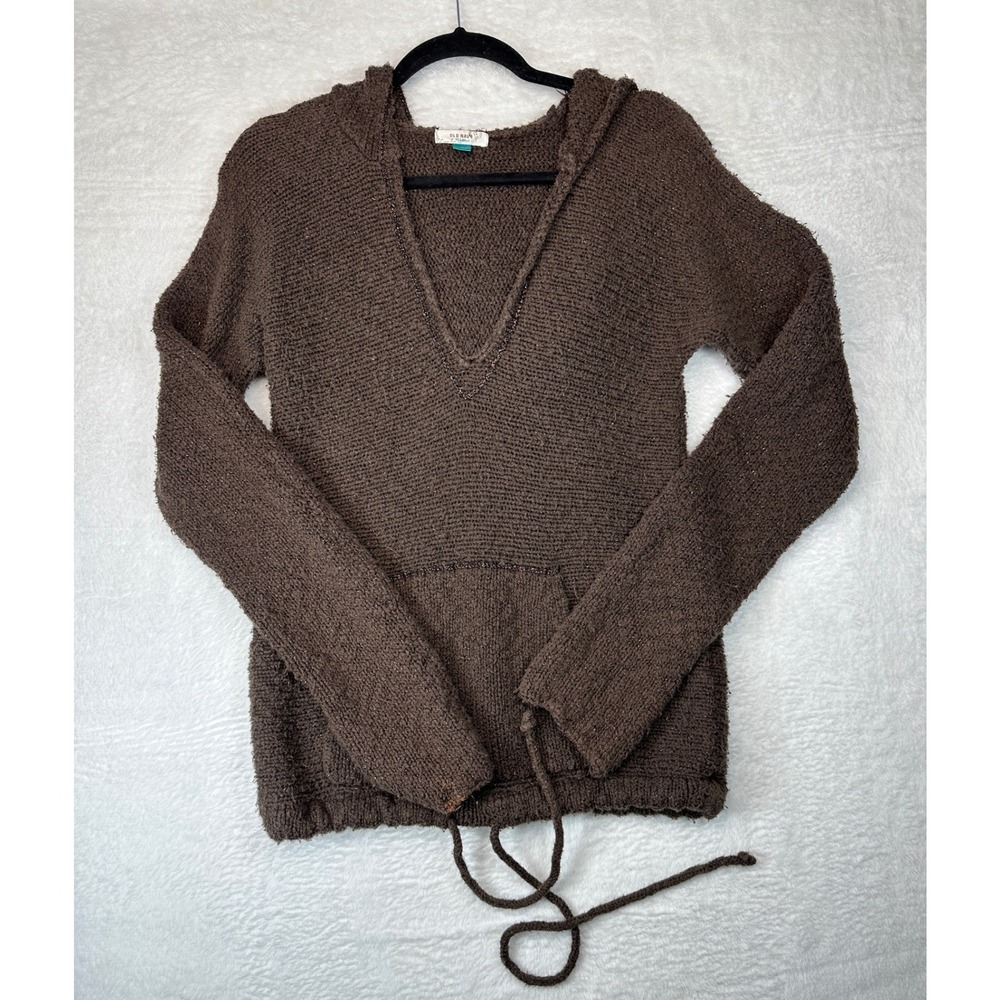 Old Navy Hooded Sweater Women Large Brown Metallic V-Neck Pocket